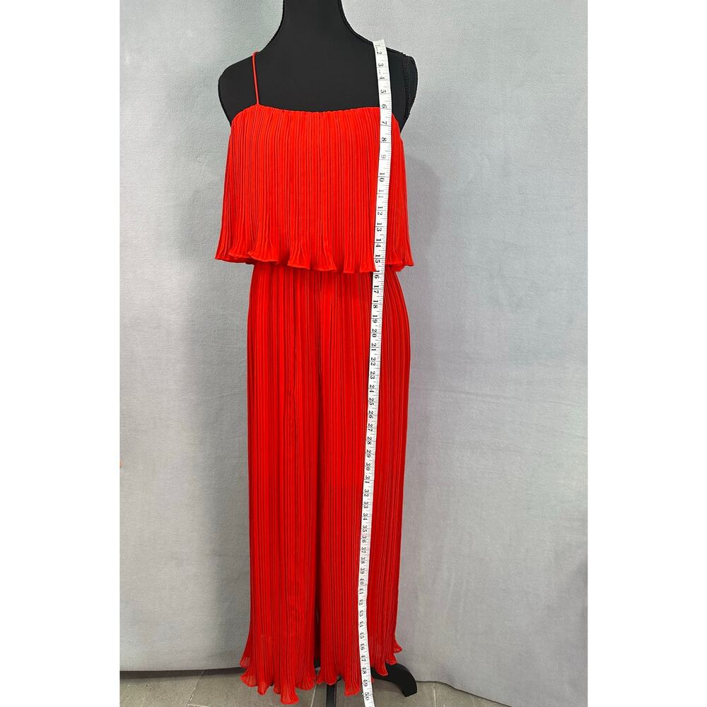 Zara Red Pleated Strappy Wide Leg Culotte Jumpsuit Ruffle Overlay Size M - Picture 7 of 10